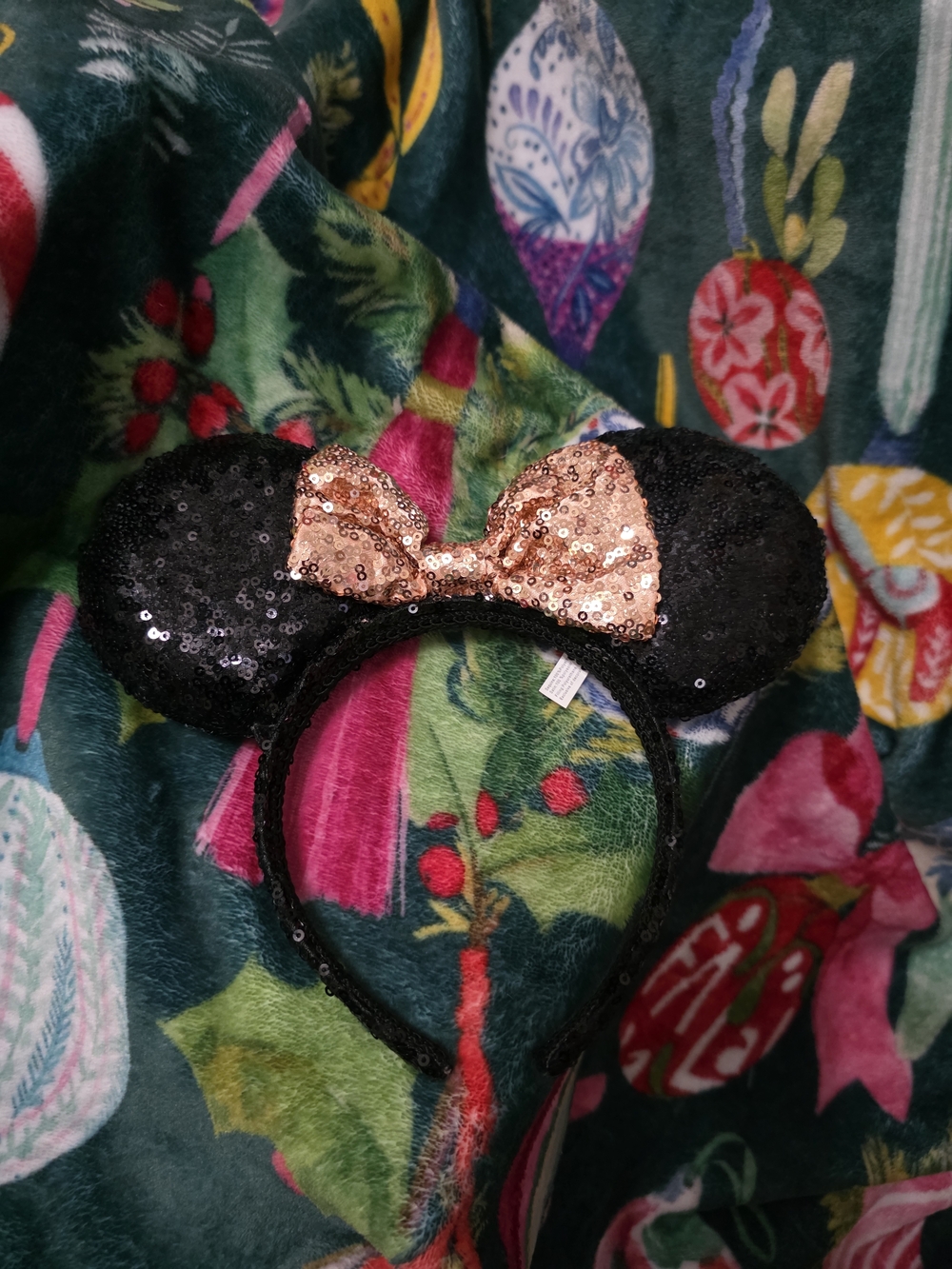 Sequin Minnie Ears Headband with Rose Gold Bow